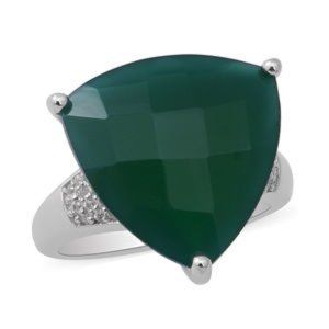 Verde Onyx, Natural White Zircon Ring in Platinum Over Sterling Silver (Size 9.0